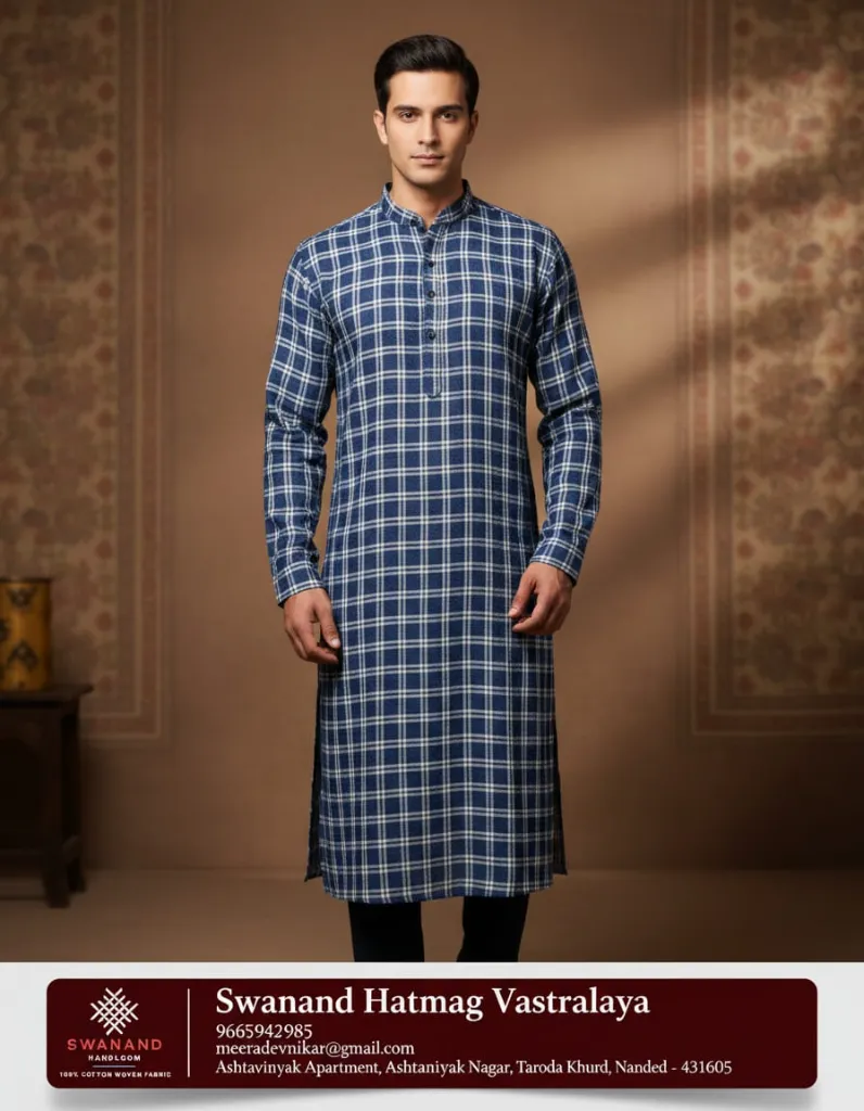 Gopuri Khadi Checks Creme on Blue 01.webp