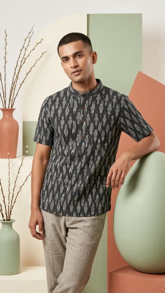 Ikkat Black Full  Kurta 30 Lenth 03.webp