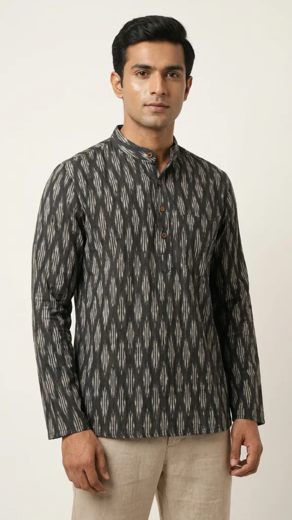 Ikkat Black Full  Kurta 30 Lenth 02.webp