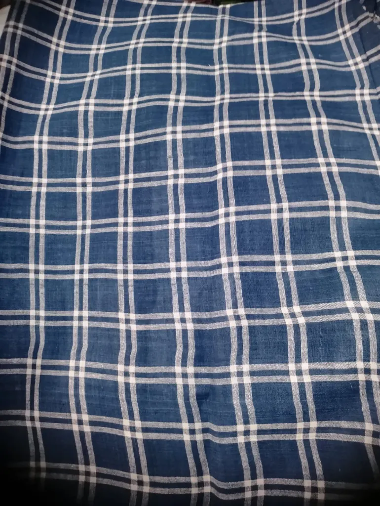 Gopuri Fabric Khadi Checks Creme on Blue