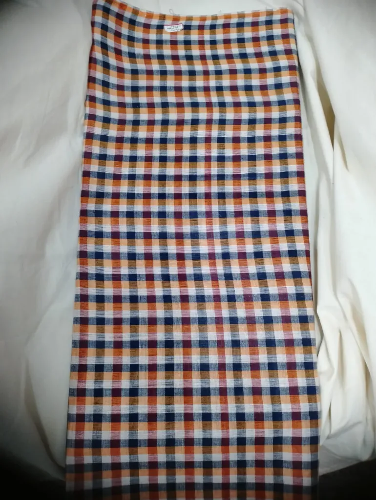 Gopuri Khadi Fabric Checks Blue Orange white