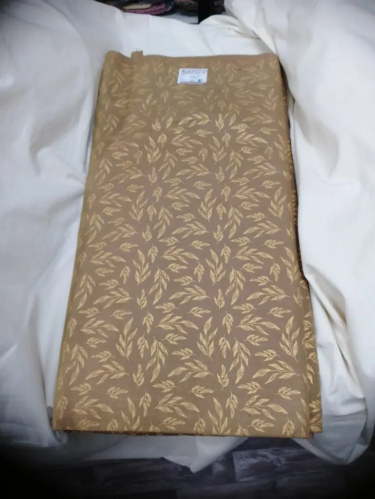 Gopuri Fabric block print leaf Golden on kattha